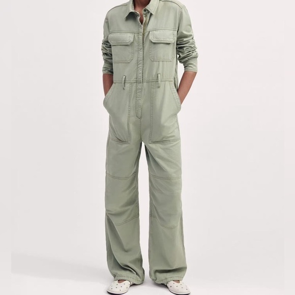 NWT Me + Em super soft utility jumpsuit sage green organic cotton size 10 - Picture 5 of 12